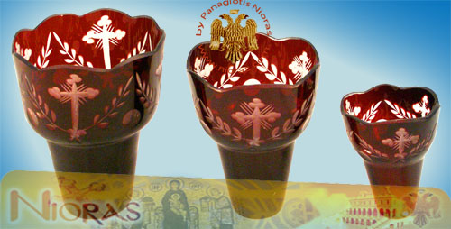 Romanian Orthodox Cross Carved Glass Cups Red